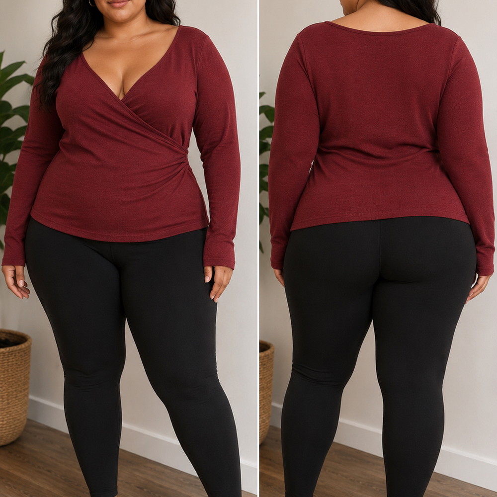 SHEIN Burgundy Wrap Front Long Sleeve Top | Size L